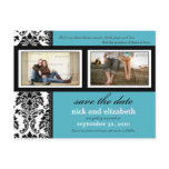 Damask 2-Photo Aqua-Black-White Save the Date