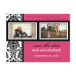 Damask 2-Photo Fuschia-Black-White Save the Date