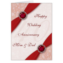 Damask 40th Wedding Anniversary Greeting Card