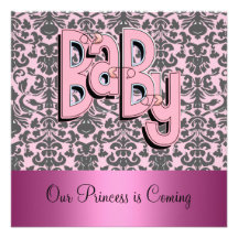 Damask and Pink Baby Shower Invitation