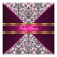 Damask and Pink Baby Shower Invitation