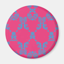 Damask Aqua-Magenta Refrigerator Magnet
