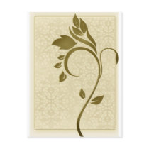 Damask background with gold leaf flower postcard