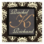 DAMASK Beige & Brown Wedding INVITATION