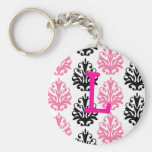 damask black and pink key chain