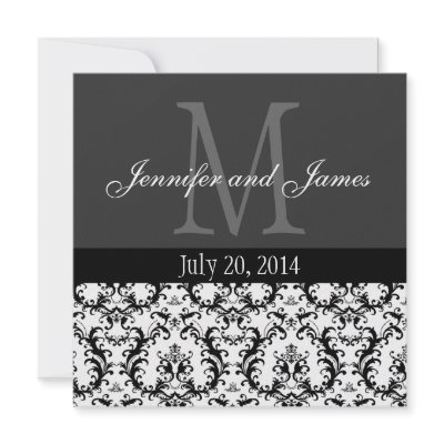 Damask Black and White Monogram Wedding Invitation by monogramgallery