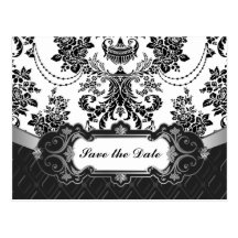 Damask Black and White Wedding Save the Date Cards Postcard