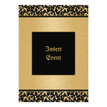 Damask black gold elegant wedding party personalized invitations
