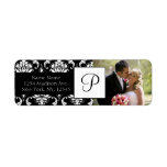 Damask Black Monogram Photo Wedding Address Labels