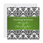 Damask black, white and green Wedding Invitation