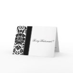 Damask  black white and grey be my bridesmaid card