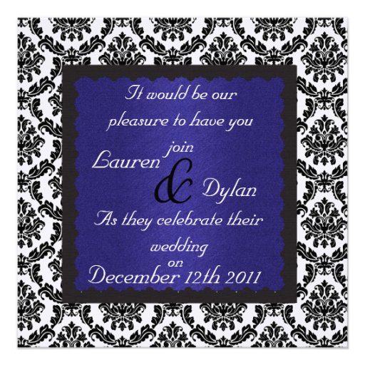 DAMASK BLACK & WHITE ROYAL BLUE Wedding Invatation Personalized Invitations