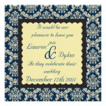 DAMASK BLUE & Beige ROYAL BLUE Wedding Invitation
