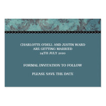 damask blue; save the date business card templates