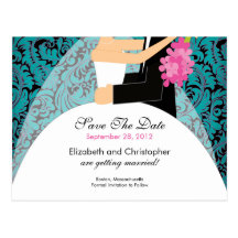 Damask Bride & Groom Save The Date Invitation Post Cards