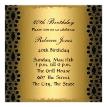 Damask brocade Gold 40th Birthday Invitation