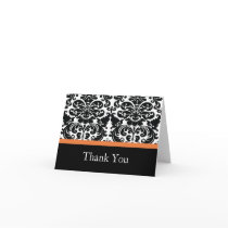 Damask Coral Rose Thank You Note Card