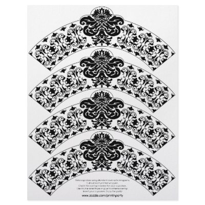 Damask Cupcake Wrapper Black on White Letterhead Design by printnparty