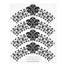 Damask Cupcake Wrapper Black on White Letterhead Design