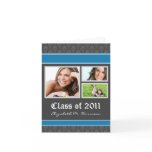 Damask Custom Graduation Announcement (blue) Greeting Cards