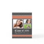 Damask Custom Graduation Announcement (coral) Greeting Cards