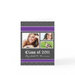 Damask Custom Graduation Announcement (purple) Greeting Card