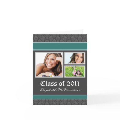 Damask Custom Graduation Announcement (teal) Greeting Cards by BeezKneez