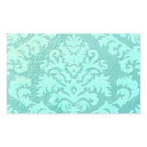 Damask Cut Velvet, Embossed Satin in Mint Green Rectangle Sticker