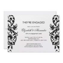 Damask Engagement Party Invitations Black & White