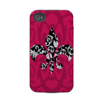 Damask Fleur de Lis with Pink Tough Iphone 4 Covers