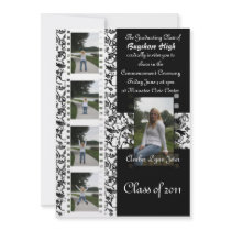Damask floral film strip grad invite- for customiz