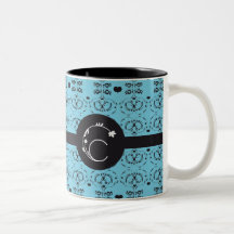 DAMASK FLORAL LETTER C MONOGRAM BLUE COFFEE MUG