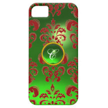 DAMASK GEM MONOGRAM green red