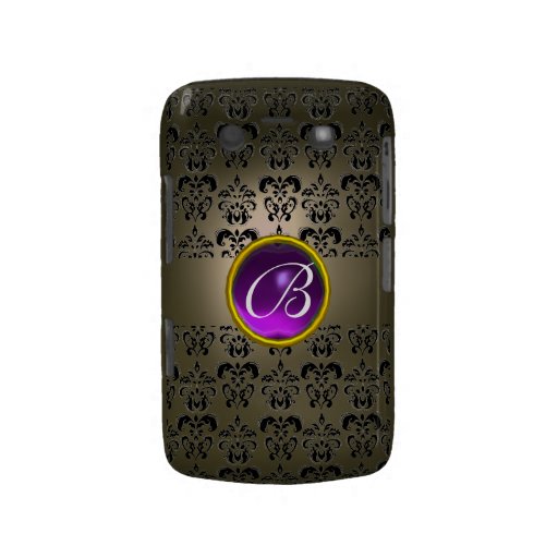 DAMASK GEM MONOGRAM grey black purple Blackberry Cases