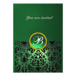 DAMASK GEM STONE MONOGRAM jade green Personalized Invitations
