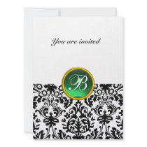 DAMASK GEM STONE MONOGRAM jade green white