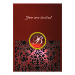 DAMASK GEM STONE MONOGRAM ruby red Personalized Announcement
