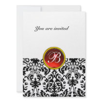 DAMASK GEM STONE MONOGRAM ruby red white