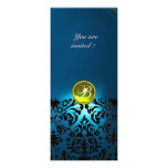 DAMASK GEM STONE MONOGRAM  yellow blue,teal Personalized Invitations
