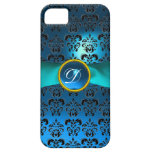 DAMASK GIRLY MONOGRAM  blue ribbon