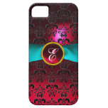 DAMASK GIRLY MONOGRAM red burgundy white ribbon