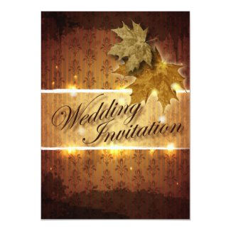 Damask Golden Leaves Fall Wedding invitation