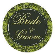 Damask Green Pattern Wedding stickers