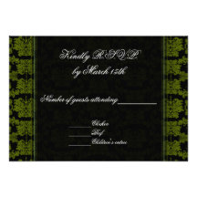 Damask Green Wedding RSVP Announcement