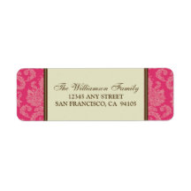 Damask Holiday Return Address Labels (fuchsia)