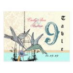 Damask Hummingbird  Birdcage Wedding Table Number Post Card