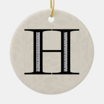Damask Letter H - Black Christmas Ornaments