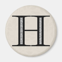 Damask Letter H - Black Refrigerator Magnet