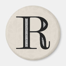 Damask Letter R - Black Magnet