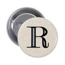 Damask Letter R - Black Pinback Button
